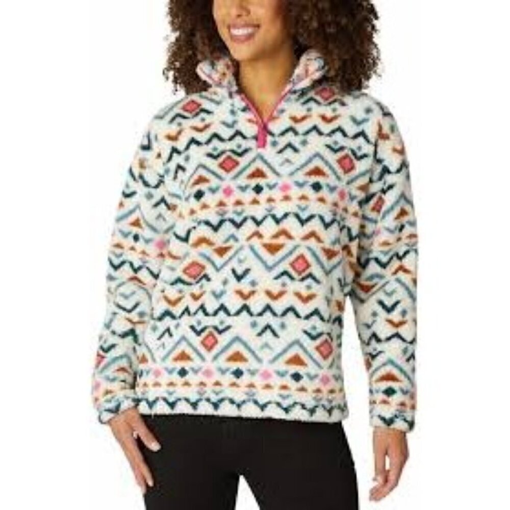 Eddie Bauer Quarter Zip Plush Jacket women small multicolored cream